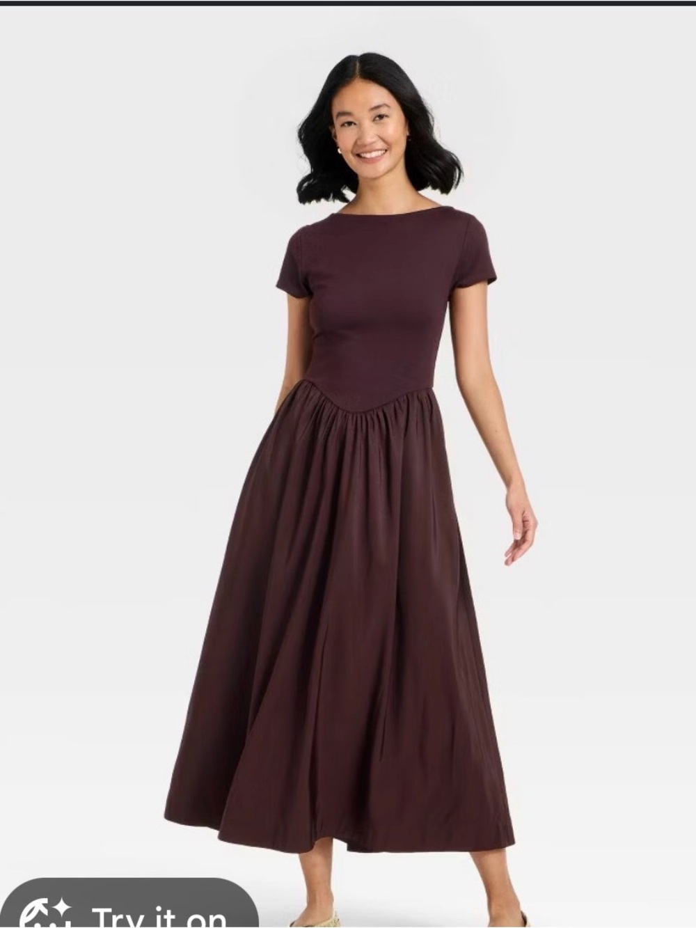 a new day Short-Sleeve Midi Dress in Deep Plum